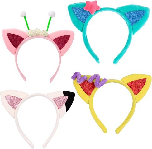Atvscay 4pcs Plush Cat Ears Headbands, Dollhouse Birthday Party Accessories, Kitty Headwear Girls Halloween Supplies in Saudi Arabia