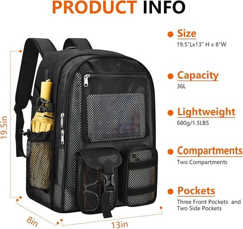 Mesh Backpack for School,with Inner Laptop Compartment,Semi-transparent Bookbag with Bungee and Comfort Padded Straps for Beach, Swimming, Sports, Work, Travel-Black in Kuwait
