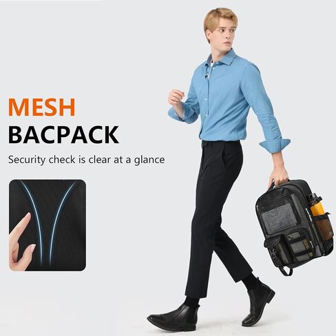Mesh Backpack for School,with Inner Laptop Compartment,Semi-transparent Bookbag with Bungee and Comfort Padded Straps for Beach, Swimming, Sports, Work, Travel-Black in Kuwait