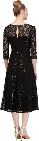 S.L. Fashions Women's Midi Length Sequin Fit and Flare Dress (Missy Petite), Navy Lace, 14P in Saudi Arabia