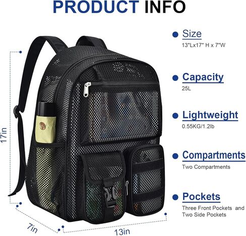 حقيبة ظهر للشبكة للمدرسة ، مع مقصورة كمبيوتر محمول داخلية ، وحقبة كتب شبه شفافة مع بنجي وأشرطة مبطنة للشاطئ ، والسباحة ، والرياضة ، والعمل ، والسفر الأسود in Kuwait