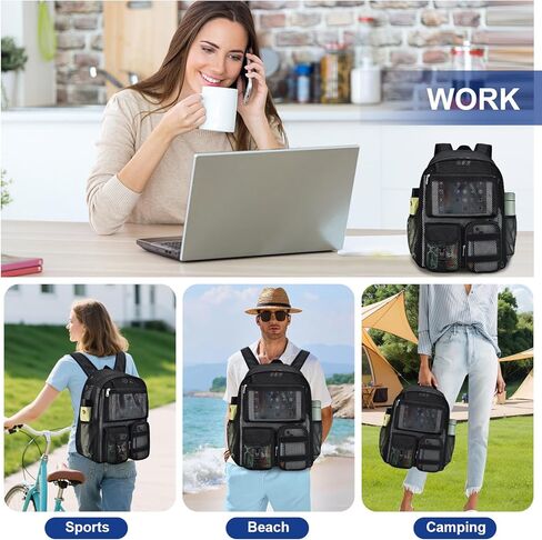 حقيبة ظهر للشبكة للمدرسة ، مع مقصورة كمبيوتر محمول داخلية ، وحقبة كتب شبه شفافة مع بنجي وأشرطة مبطنة للشاطئ ، والسباحة ، والرياضة ، والعمل ، والسفر الأسود in Kuwait