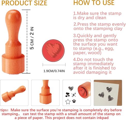 AHANDMAKER 5 Styles Patterns Wooden Rubber Stamp Small Mini Stamp Star, Heart, Claw Round Rubber Stamp for DIY Making Scrapbooking Card Stamping Crafting in Saudi Arabia