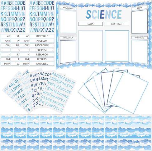 Watinc Back to School Science Fair Supplies ، 46pcs Project Self Reshersive Science Fair Project with 8 Letter Sticker 10 Subtitles ، Decore Bulletin Border Poster Decore for Classroom ( in Saudi Arabia
