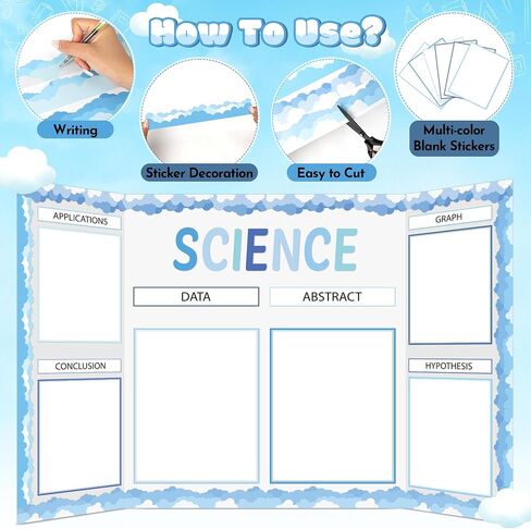 Watinc Back to School Science Fair Supplies ، 46pcs Project Self Reshersive Science Fair Project with 8 Letter Sticker 10 Subtitles ، Decore Bulletin Border Poster Decore for Classroom ( in Saudi Arabia