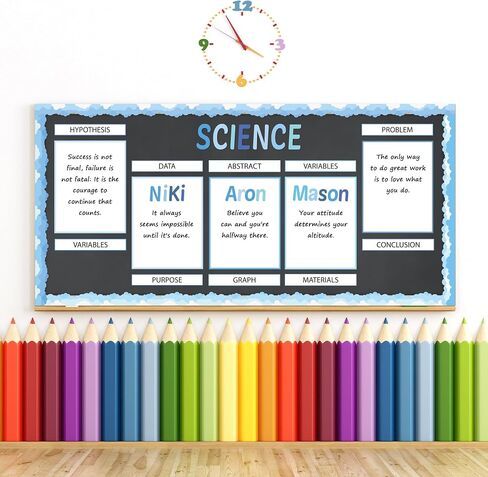 Watinc Back to School Science Fair Supplies ، 46pcs Project Self Reshersive Science Fair Project with 8 Letter Sticker 10 Subtitles ، Decore Bulletin Border Poster Decore for Classroom ( in Saudi Arabia