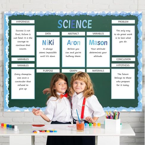 Watinc Back to School Science Fair Supplies ، 46pcs Project Self Reshersive Science Fair Project with 8 Letter Sticker 10 Subtitles ، Decore Bulletin Border Poster Decore for Classroom ( in Saudi Arabia