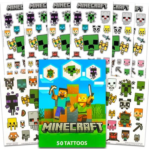 Minecraft Stickers and Tattoos Party Favors Bundle - 50 Video Game Temporary Tattoos and 150 Video Game Stickers for Kids, Boys, Girls | Minecraft Party Favors Set in Saudi Arabia