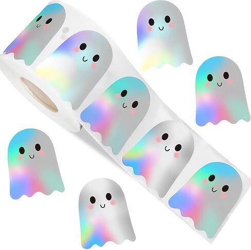 500Pcs Halloween Ghost Stickers Roll - Laser Cute Boo Ghost Self-Adhesive Stickers, Holographic Waterproof Decals for Halloween Party Envelope Scrapbook Decor Supplies in Saudi Arabia