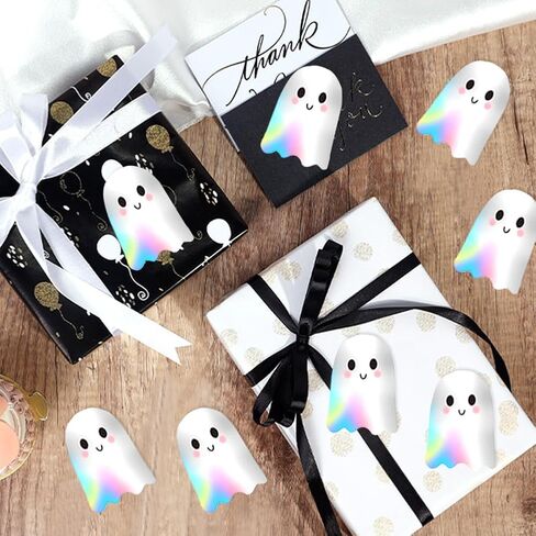 500Pcs Halloween Ghost Stickers Roll - Laser Cute Boo Ghost Self-Adhesive Stickers, Holographic Waterproof Decals for Halloween Party Envelope Scrapbook Decor Supplies in Saudi Arabia