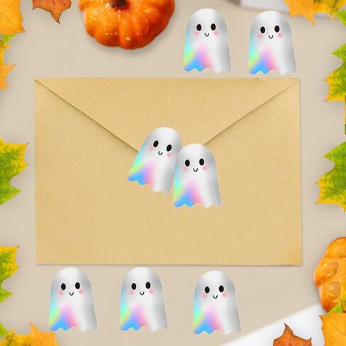 500Pcs Halloween Ghost Stickers Roll - Laser Cute Boo Ghost Self-Adhesive Stickers, Holographic Waterproof Decals for Halloween Party Envelope Scrapbook Decor Supplies in Saudi Arabia