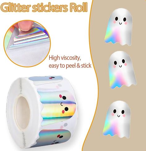 500Pcs Halloween Ghost Stickers Roll - Laser Cute Boo Ghost Self-Adhesive Stickers, Holographic Waterproof Decals for Halloween Party Envelope Scrapbook Decor Supplies in Saudi Arabia