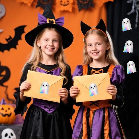 500Pcs Halloween Ghost Stickers Roll - Laser Cute Boo Ghost Self-Adhesive Stickers, Holographic Waterproof Decals for Halloween Party Envelope Scrapbook Decor Supplies in Saudi Arabia