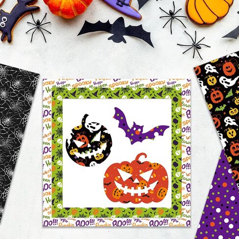 Adurself 24 Sheets Fall & Halloween Pattern Paper - 12 × 12in ، سجل القصاصات على الوجهين ، ورقة شبح Ghost Bat Spider Web Pumpkin Leaft Craft For Card Photo Abrum Journal DIY Craft in Saudi Arabia