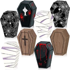 HOWAF 12 PCS Halloween Coffin Candy Boxes ، Halloween Treat Boxes Cross Spider Web Goodie Joxes for Trick أو Treat Party Decoration Supplies Spooky Halloweens Gift in Kuwait