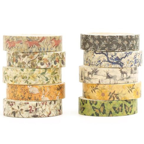 10 لفات رولز شريط Washi Set Telecture Arts Attsive Tapes الأنماط الأساسية مجموعات شريط تقنيع مزخرفة للحرف ، الأطفال ، سجل القصاصات ، DIY ، غلاف الهدايا (النمط الرابع) in Kuwait