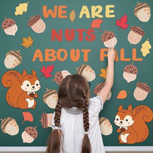68 Pcs Fall Bulletin Board Set We are Nuts About Fall Cutouts Autumn Party Decoration with Glue Points for DIY Craft School Classroom Blackboard Chalkboard in Saudi Arabia