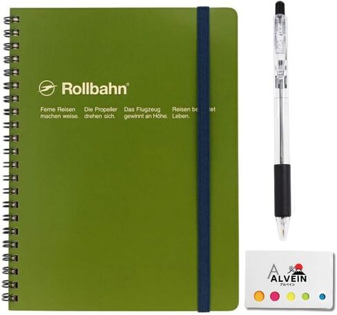مجموعة القرطاسية اليابانية الحويمة: دفتر رولبان A5 (الزيتون) Delfonics Rollbahn A5 (الزيتون) ، قابلة للتراجع عن قلم بلون أسود قابل للتصميم الياباني. in Saudi Arabia