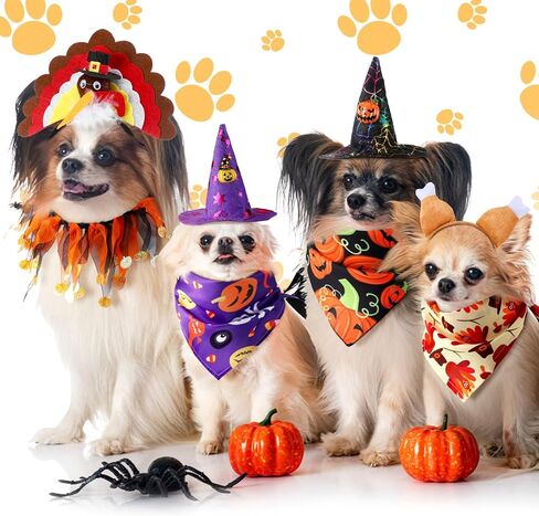 Newcotte 12 PCS Pet Halloween Cat Dog Dog Chimistgiving Christmas Hat Dick Set Pet Holdy Costume Suit Dog Cat Dress Up لعيد الميلاد في عيد الهالوين حفلة تأثيري in Saudi Arabia