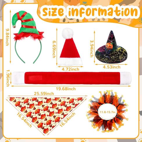 Newcotte 12 PCS Pet Halloween Cat Dog Dog Chimistgiving Christmas Hat Dick Set Pet Holdy Costume Suit Dog Cat Dress Up لعيد الميلاد في عيد الهالوين حفلة تأثيري in Saudi Arabia