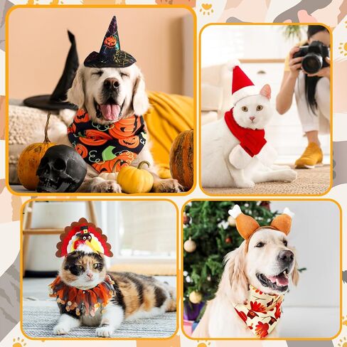 Newcotte 12 PCS Pet Halloween Cat Dog Dog Chimistgiving Christmas Hat Dick Set Pet Holdy Costume Suit Dog Cat Dress Up لعيد الميلاد في عيد الهالوين حفلة تأثيري in Saudi Arabia