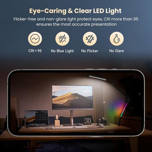مصباح مكتب LED مع المشبك ، وضوء مكتب مصباح مزدوج للضوء المزدوج مع ذراع أرجوحة قابلة للتعديل ، 4 أوضاع ملونة ، مصباح طاولة المهمة تعتيم لدراسة القراءة المنزلية ودراسة العمل in Kuwait