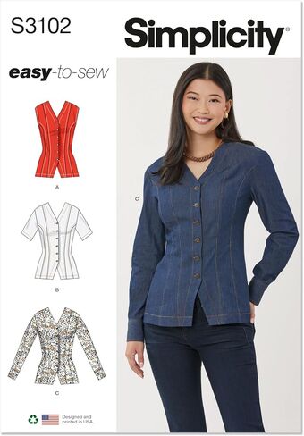 البساطة SS3102K5 MEASS 'DENIM' DENIM FRRONT SHIRT SHIRT PATTION PACKET ، Design Code S3102 ، الأحجام 8-10-12-14-16 in Saudi Arabia