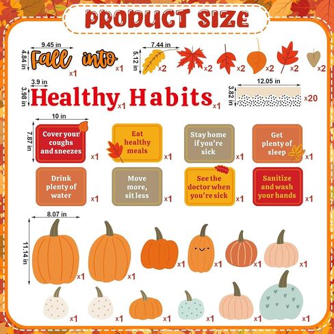Fall Healthy Habits Bulletin Board Decorations Set Thanksgiving Bulletin Board Autumn Classroom Decor Pumpkin Maple Leaves Paper Cutouts for School Wall Decor(Harvest Healthy Habits) in Saudi Arabia
