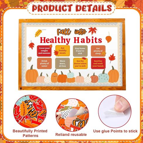 Fall Healthy Habits Bulletin Board Decorations Set Thanksgiving Bulletin Board Autumn Classroom Decor Pumpkin Maple Leaves Paper Cutouts for School Wall Decor(Harvest Healthy Habits) in Saudi Arabia