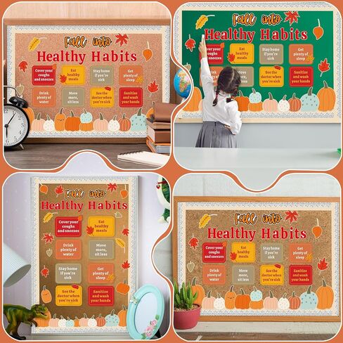 Fall Healthy Habits Bulletin Board Decorations Set Thanksgiving Bulletin Board Autumn Classroom Decor Pumpkin Maple Leaves Paper Cutouts for School Wall Decor(Harvest Healthy Habits) in Saudi Arabia