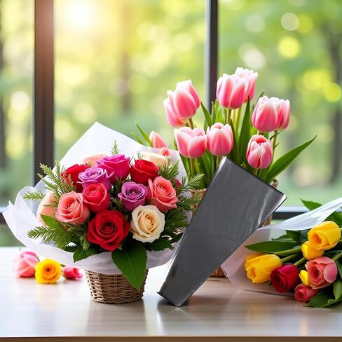 WLngtv 100 Pcs Clear Plastic Flower Bouquet Sleeve Bags, Sleeve Transparent Cellophane Bags Rose Packaging Gift Wrap Cellophane for Valentine's Day in Saudi Arabia