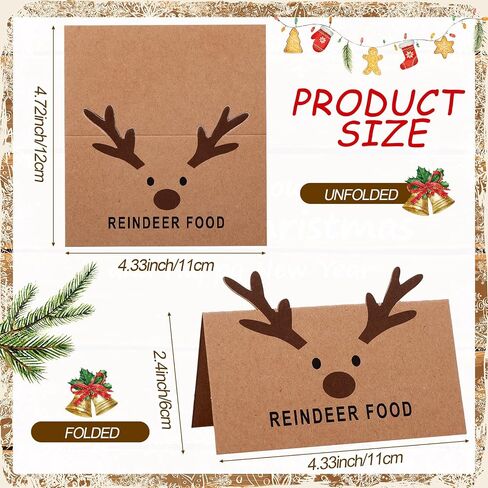 Yexiya 100 Pcs Magic Reindeer Christmas Food Treat Bags with 100 Toppers Self Adhesive Cellophane Goodie Plastic Reindeer Food Candy Bags for Gift Giving Wrapping Baking Xmas Party Favors in Saudi Arabia