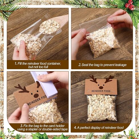 Yexiya 100 Pcs Magic Reindeer Christmas Food Treat Bags with 100 Toppers Self Adhesive Cellophane Goodie Plastic Reindeer Food Candy Bags for Gift Giving Wrapping Baking Xmas Party Favors in Saudi Arabia