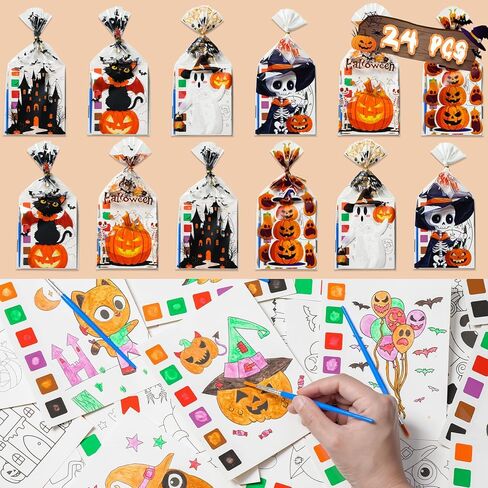 تفضل حفلات عيد الهالوين للأطفال ، 24 Pack (192 PCS) كتب تلوين المياه الهالوين مع Goodie Bag Stists School School School Trick خدعة أو ألعاب Treat for Boys Girls Classroom Gifts in Saudi Arabia