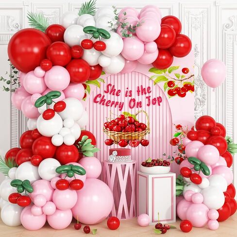 Cherry Balloon Garland Arch Kit, Red Pink White Green Long Balloons for Girls Birthday She is Cherry on Top Baby Shower Wedding Bridal Party Decorations in Saudi Arabia