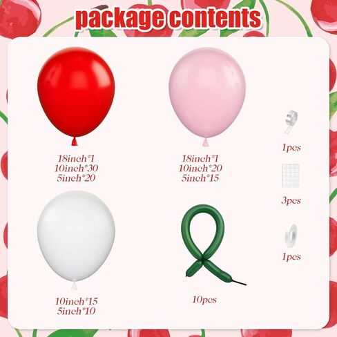 Cherry Balloon Garland Arch Kit, Red Pink White Green Long Balloons for Girls Birthday She is Cherry on Top Baby Shower Wedding Bridal Party Decorations in Saudi Arabia