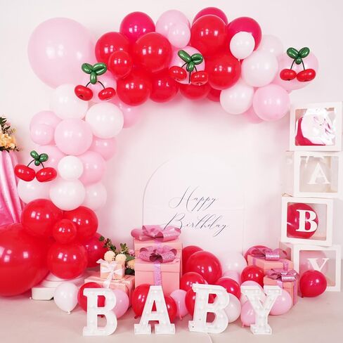 Cherry Balloon Garland Arch Kit, Red Pink White Green Long Balloons for Girls Birthday She is Cherry on Top Baby Shower Wedding Bridal Party Decorations in Saudi Arabia