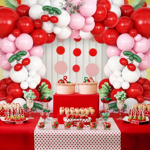 Cherry Balloon Garland Arch Kit, Red Pink White Green Long Balloons for Girls Birthday She is Cherry on Top Baby Shower Wedding Bridal Party Decorations in Saudi Arabia