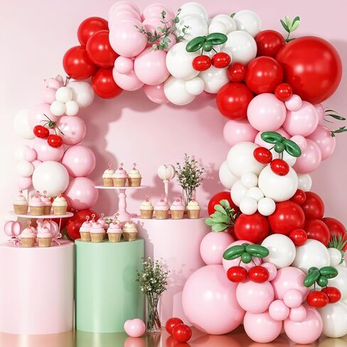 Cherry Balloon Garland Arch Kit, Red Pink White Green Long Balloons for Girls Birthday She is Cherry on Top Baby Shower Wedding Bridal Party Decorations in Saudi Arabia