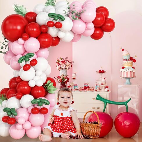 Cherry Balloon Garland Arch Kit, Red Pink White Green Long Balloons for Girls Birthday She is Cherry on Top Baby Shower Wedding Bridal Party Decorations in Saudi Arabia
