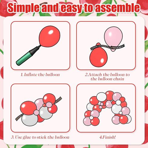 Cherry Balloon Garland Arch Kit, Red Pink White Green Long Balloons for Girls Birthday She is Cherry on Top Baby Shower Wedding Bridal Party Decorations in Saudi Arabia