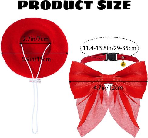 Dog Beret with Cute Bow Collar for Small Dog Cat Funny Artist Dog Hat for Halloween Christmas Birthday Photo Prop Costume (Red) in Saudi Arabia