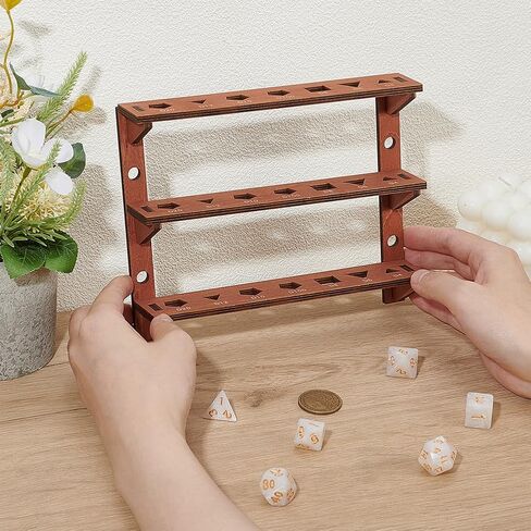 BENECREAT 5-Tier Wooden Dice Holder, 7.4x5.9x2.2inch Display Rack, Coconut Brown Storage Shelf Holds 35Pcs Dice Display Stand for Tabletop Gamers & Dice Collectors in Saudi Arabia
