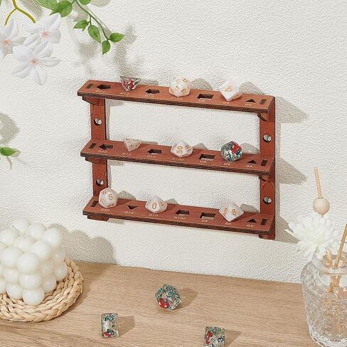 BENECREAT 5-Tier Wooden Dice Holder, 7.4x5.9x2.2inch Display Rack, Coconut Brown Storage Shelf Holds 35Pcs Dice Display Stand for Tabletop Gamers & Dice Collectors in Saudi Arabia