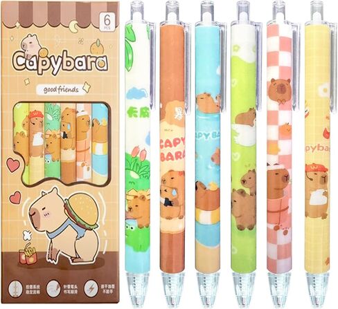 Capybara Gifts, 6-Pack Cute Capybara Themed Click Pens, 0.5mm Fine Point Black Ink, Capybara Gel Ink Pens with Collectible Packaging, Perfect for Office, School, Women, Girls, Boys in Saudi Arabia