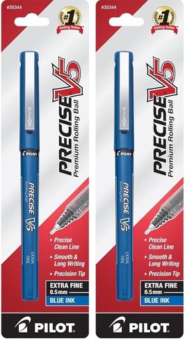 أقلام PILOT Precise V5 Premium Rolling Ball Stick، نقطة دقيقة للغاية (0.5 مم)، حبر أزرق، عدد واحد (35344) (عبوة من قطعتين) in Kuwait