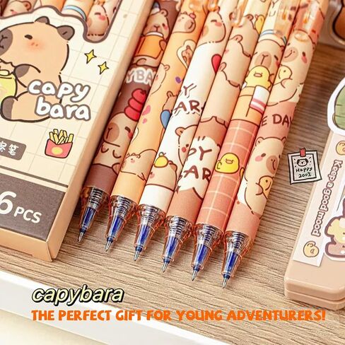 Capybara Gifts, 6-Pack Cute Capybara Themed Click Pens, 0.5mm Fine Point Black Ink, Capybara Gel Ink Pens with Collectible Packaging, Perfect for Office, School, Women, Girls, Boys in Saudi Arabia