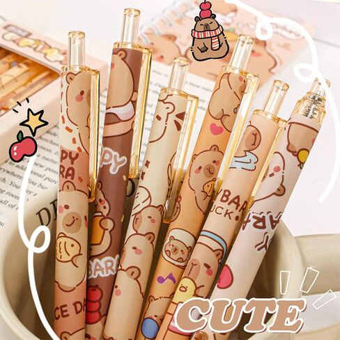 Capybara Gifts, 6-Pack Cute Capybara Themed Click Pens, 0.5mm Fine Point Black Ink, Capybara Gel Ink Pens with Collectible Packaging, Perfect for Office, School, Women, Girls, Boys in Saudi Arabia