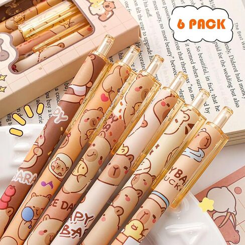 Capybara Gifts, 6-Pack Cute Capybara Themed Click Pens, 0.5mm Fine Point Black Ink, Capybara Gel Ink Pens with Collectible Packaging, Perfect for Office, School, Women, Girls, Boys in Saudi Arabia