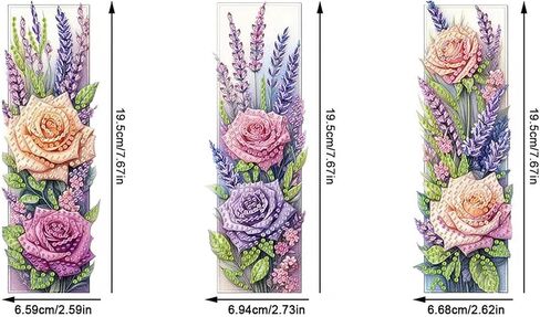 3pcs Flower Diamond Art Bookmarks, Rose Diamond Painting Bookmark Kits for Adult,DIY Gem Art Small Crafts with Rhinestone Tassel,Paint by Diamonds for Graduation Birthday Reader Gifts (flower-021) in Kuwait
